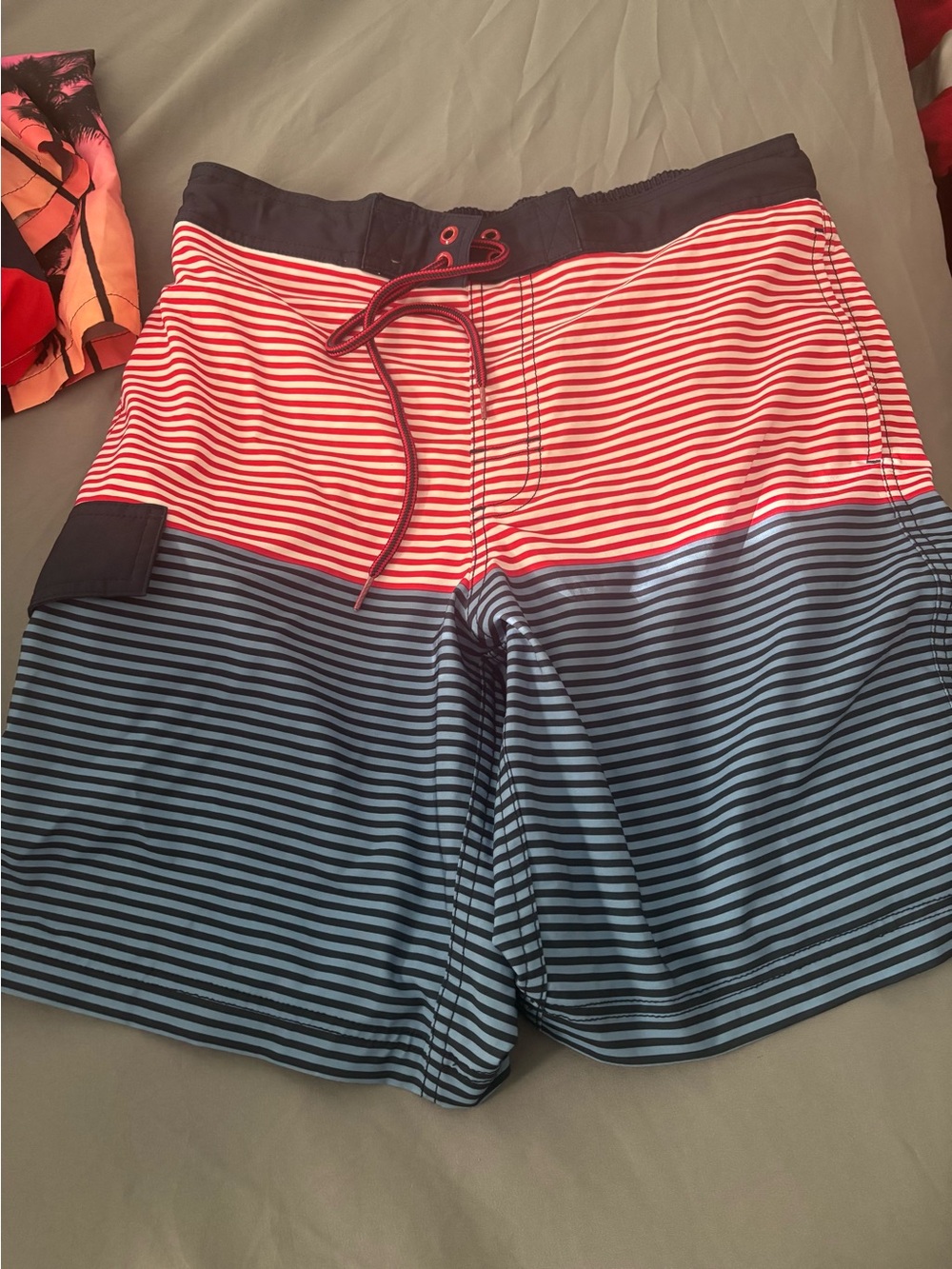George Red and Navy Striped Swim Trunks